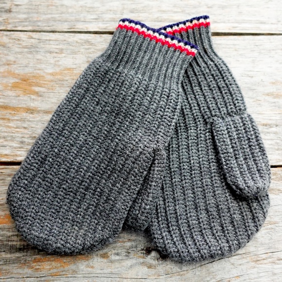 Moncler Wool Mittens Gloves Mens MEDIUM Grey Stripe Authentic Retro Vintage - Picture 2 of 9